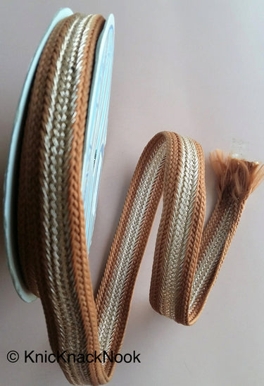Wholesale Gold And Brown Thread Lace Trim, Approx. 25mm wide, Weave Trim